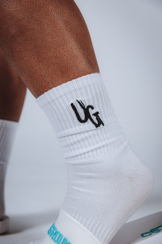 White UG Logo Mid-High Socks