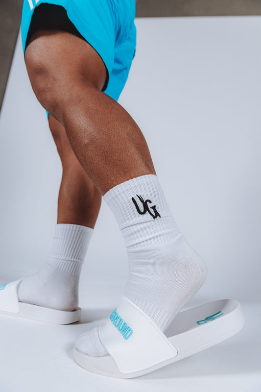 White UG Logo Mid-High Socks