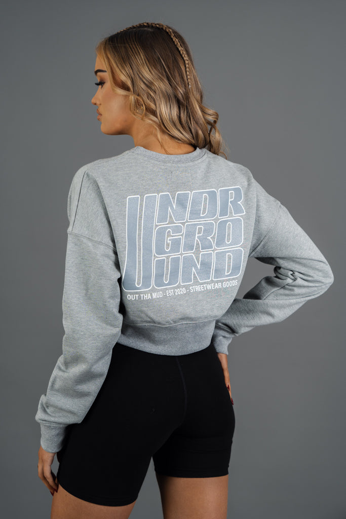 Crop Loose Fit Crew Jumper Grey on Grey