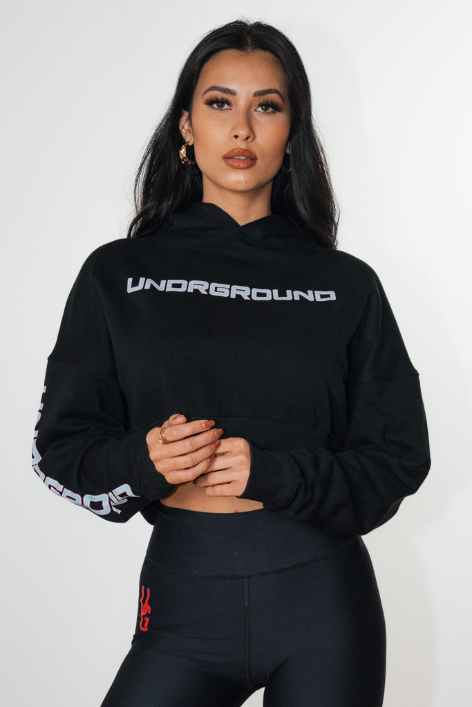 Loose Fit Crop Hoodie Black/Blue