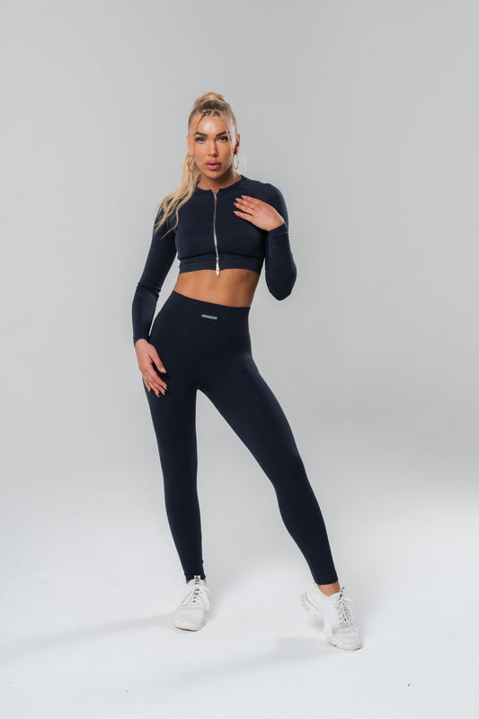 Black Long Sleeve Zip Crop