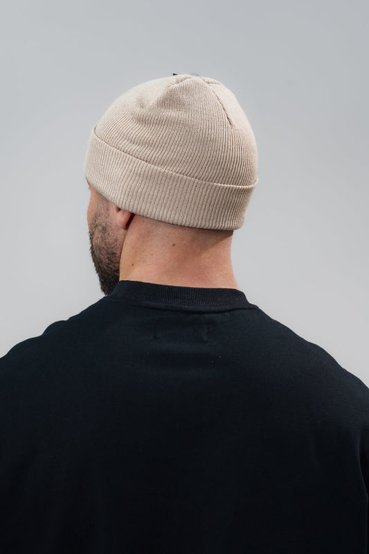 Taupe Patched Cotton Beanie